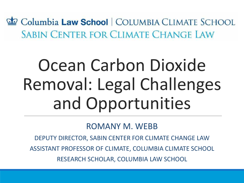 Ocean Carbon Dioxide Removal: Legal Challenges and Opportunities PDF